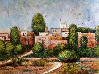Chitra Pritam,  (Sanjar Pur) – Artist Village, 18 x 24 Inch, Oil on Canvas, Landscape Painting, AC-CP-286